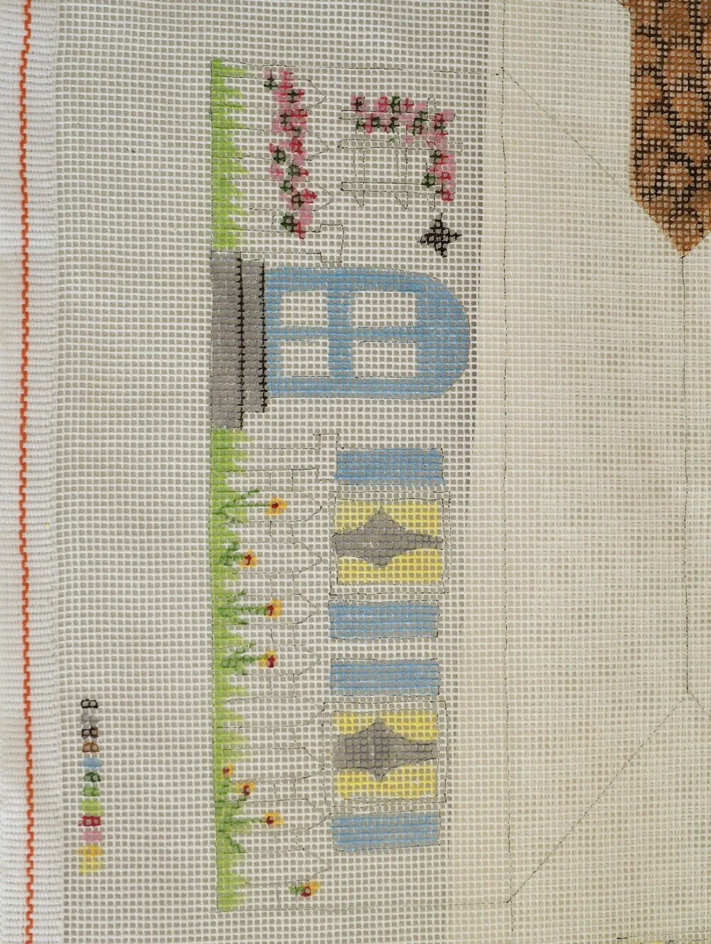 Charlotte Westerfield Vintage Hand Paint Needlepoint Canvas 3D House Brick Cover